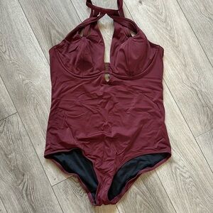 City chic sexy burgundy one piece swimsuit